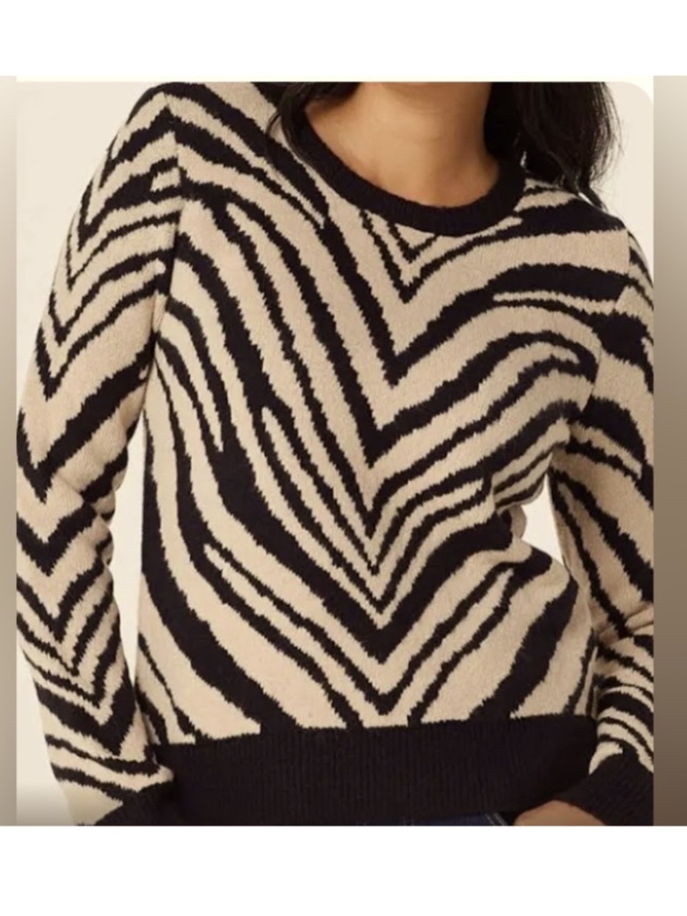 bishop + young Zebra-Print Crewneck Sweater in Black and Cream